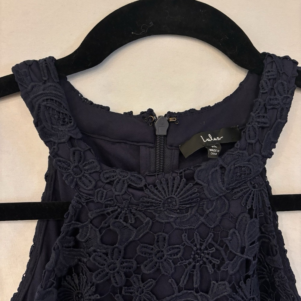 Lulus Womens Fit & Flair Swing Dress XL Crochet Bodice Halter Trapeze Navy Event